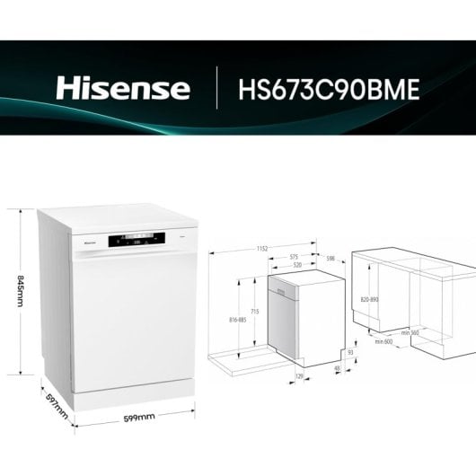 Lavavajillas Hisense HS643C90W 16 servicios Clase C Secado Extra Control Táctil Blanco