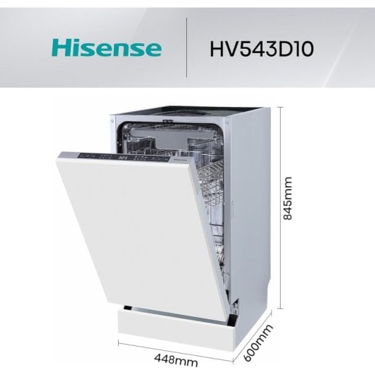 Hisense HV543D10 Máquina de lavar louça de encastrar 45 cm 11 talheres Inverter Branco D