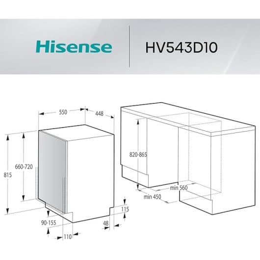 Hisense HV543D10 Máquina de lavar louça de encastrar 45 cm 11 talheres Inverter Branco D