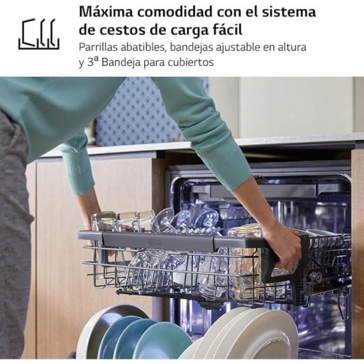 Máquina de lavar loiça de encastrar em aço inoxidável LG DB243TX QuadWash EasyRack Wi-Fi 14L