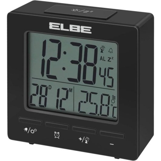 Sveglia Elbe RD-005-N con display LCD da 2,55", termometro, doppio allarme, snooze, nera