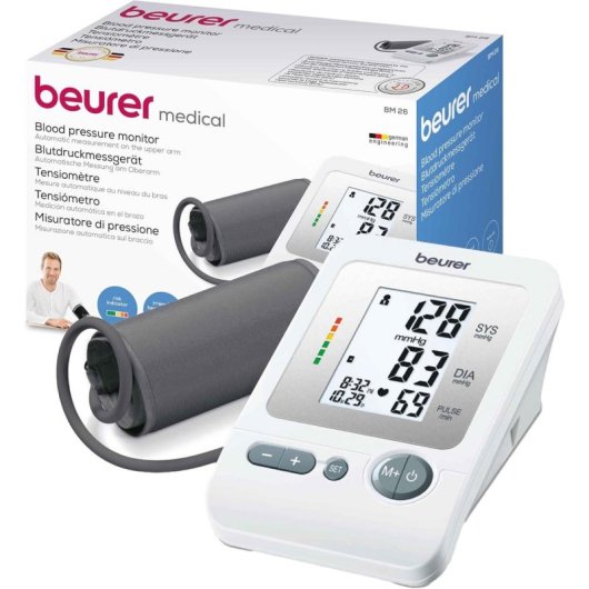 Beurer BM 26 Blutdruckmessgerät mit extragroßem Display, 4x30 Speicherplätzen, Arrhythmieerkennung