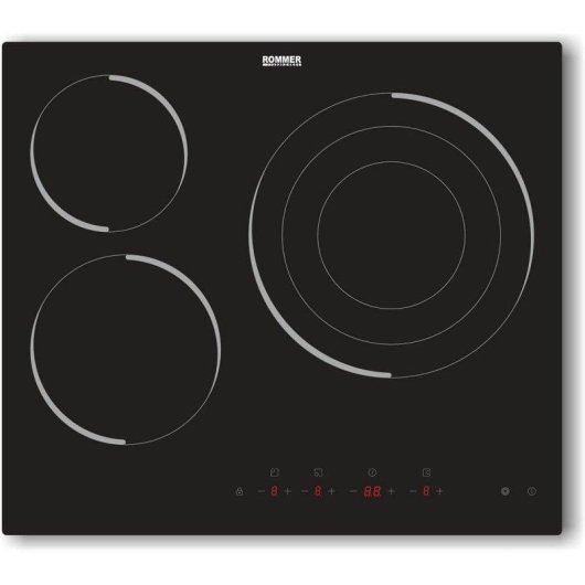 Placa vitrocerámica Rommer VTM-60 3 fuegos 5700W biselada display negro