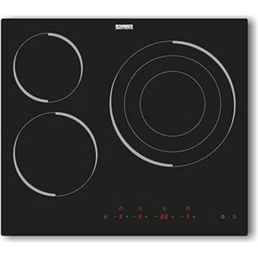 Placa vitrocerámica Rommer VTM-60 3 fuegos 5700W biselada display negro