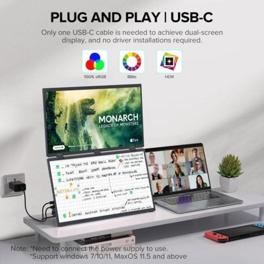 UPERFECT UP1561080P Monitor Duplo Portátil Dobrável com Rotação 360°, sRGB 100%, VESA, USB-C