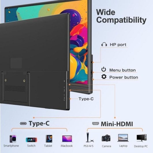 Monitor portátil UPERFECT Full HD 15.6" IPS 1200:1 FreeSync HDR USB-C HDMI Altavoces