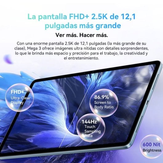 Blackview Mega 3 12gb/256gb, Mtk G100, 2.5k 12.1 Pulgadas Más Grande, 4g Android 15 8800 Mah, Azul