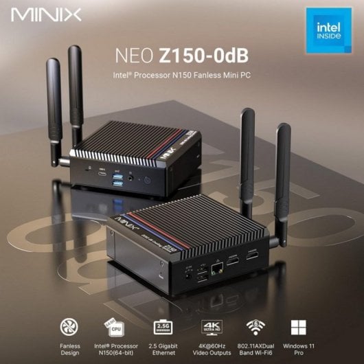 Mini PC MINIX Z150-0dB Intel N150 16 Go 512 Go SSD Wi-Fi 6 Double HDMI Silencieux