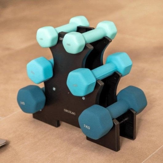 Mancuerna Cecotec 07139 Set de 6 piezas neopreno azul con rack antideslizante