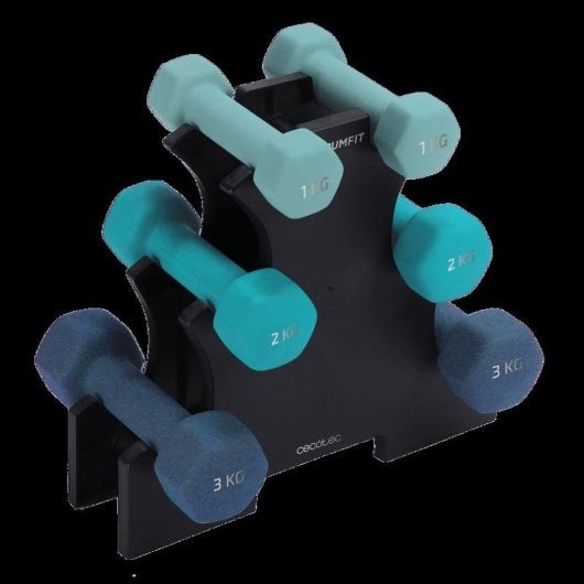 Mancuerna Cecotec 07139 Set de 6 piezas neopreno azul con rack antideslizante