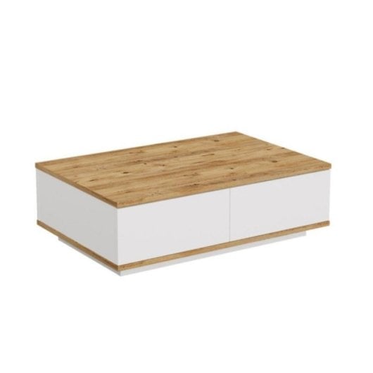 Mesa de centro Catalina diseño moderno, aglomerado 18mm, 2 puertas abatibles blanco/madera