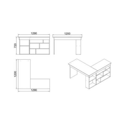 Escritorio Bihar L MDF PVC 8 Compartimentos Estantes Amplio Espacio Natural