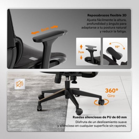 Silla ergonómica SENSE7 Neyo malla transpirable reposabrazos 3D soporte lumbar 140kg