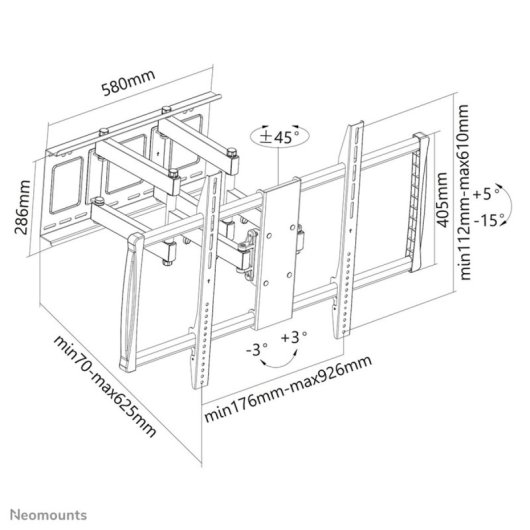 Soporte de pared TV Neomounts LFD-W8000 hasta 100" Inclinable Giratorio Acero Negro 80kg