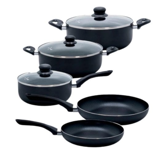 Batería de Cocina Klack Set 3 Ollas con Tapa y 2 Sartenes Antiadherentes Inducción