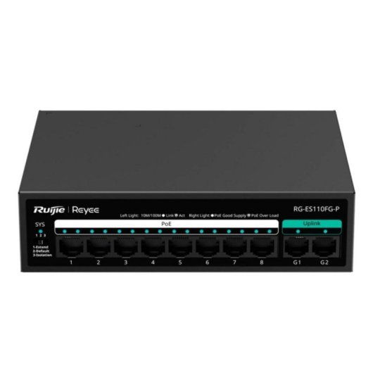 Commutateur Ruijie RG-ES110FG-P 8 ports PoE 10/100 Mbit/s + 2 ports Gigabit 5,6 Gbit/s