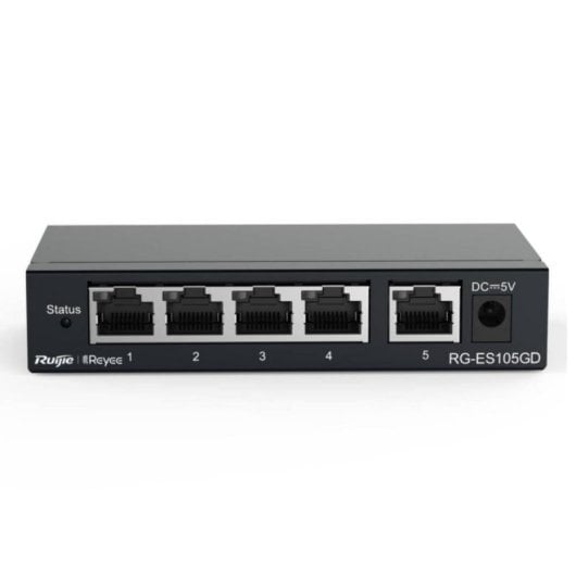 Commutateur Gigabit métallique sans ventilateur Ruijie RG-ES105GD à 5 ports, 10 Gbit/s, protection 6 kV