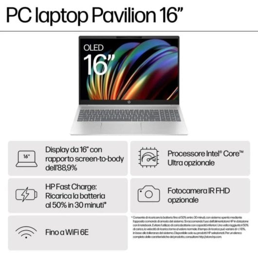 Portatile HP Pavilion 16-af0012nl Intel Core Ultra 5 125U 16GB 512GB SSD 16" 2K IPS