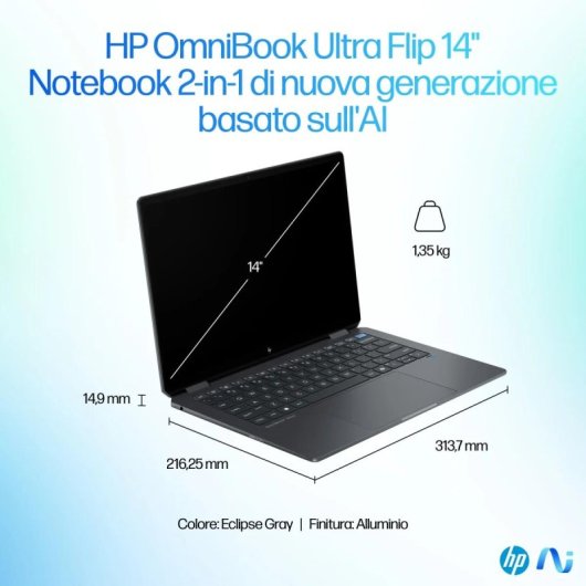 Portatile HP OmniBook Ultra Flip 14-fh0010nl 32GB RAM 1TB SSD OLED 3K Blu