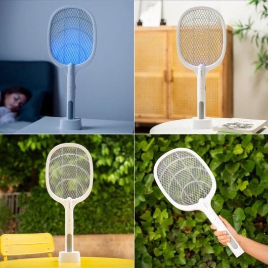 Raqueta Matainsectos InnovaGoods Elecfly Recargable 3000V Luz UV LED 2 en 1 Blanco