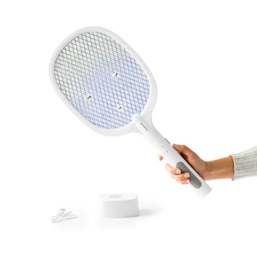 Raqueta Matainsectos InnovaGoods Elecfly Recargable 3000V Luz UV LED 2 en 1 Blanco