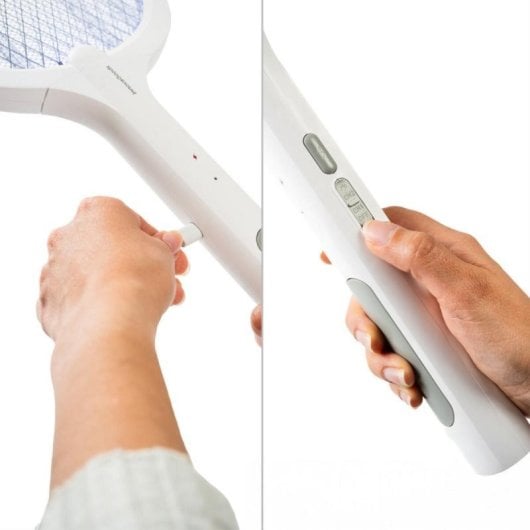 Raqueta Matainsectos InnovaGoods Elecfly Recargable 3000V Luz UV LED 2 en 1 Blanco