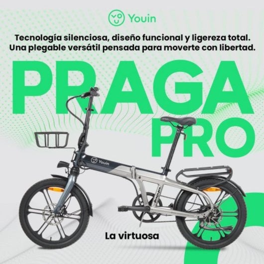 Bicicleta eléctrica YOUIN Praga Pro BK1850 plegable aluminio correa Gates 250W 60km FAT