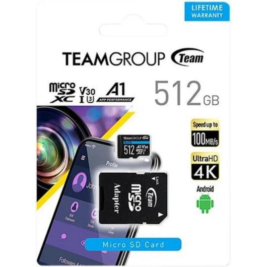 Cartão MicroSD Team Group ELITE A1 512GB UHS-I U3 V30 90MB/s