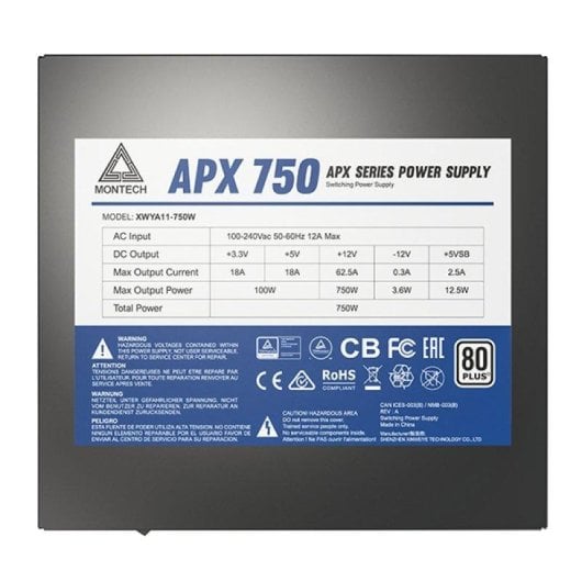 Fuente de Alimentación Montech APX750 750W Certificación 80 PLUS White ATX
