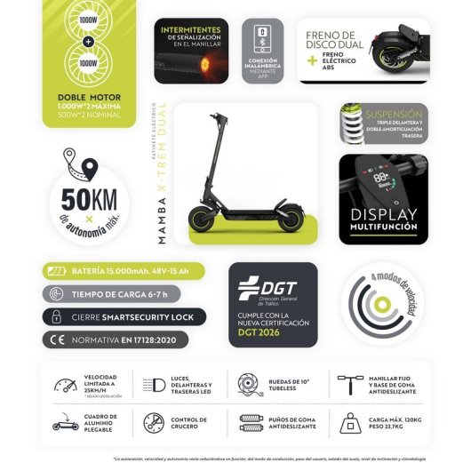 Olsson Patinete eléctrico dual MAMBA X-TREM 2 Motores (2x 1000W) 48V 50km Autonomía