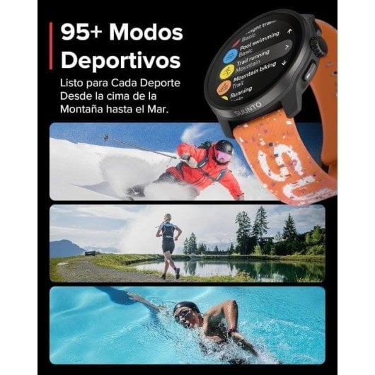 Suunto Race S Bluetooth GPS 45mm Noir Bracelet Silicone Orange SpO2 Étanche 5ATM