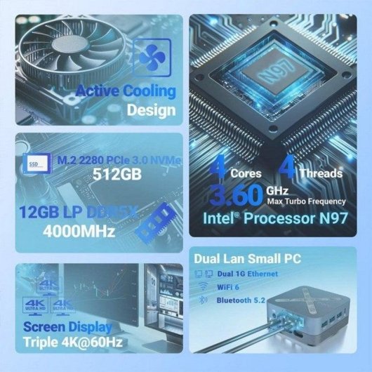 Mini PC Minix NEO Z97 Intel N97 12GB 512GB SSD UHD Graphics Windows 11 Pro Wi-Fi 6