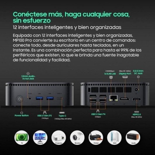Mini PC Blackview MP100 Pro Intel Core i3-1215U 16GB 512GB SSD Gráficos Intel Windows 11 Pro Wi-Fi 6