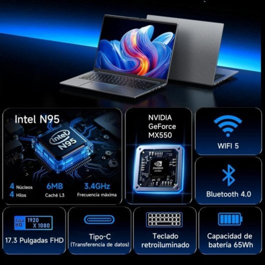 Portátil DU71 Intel Core N95 16GB 512GB SSD 17.3" FHD NVIDIA GeForce MX550 Gris