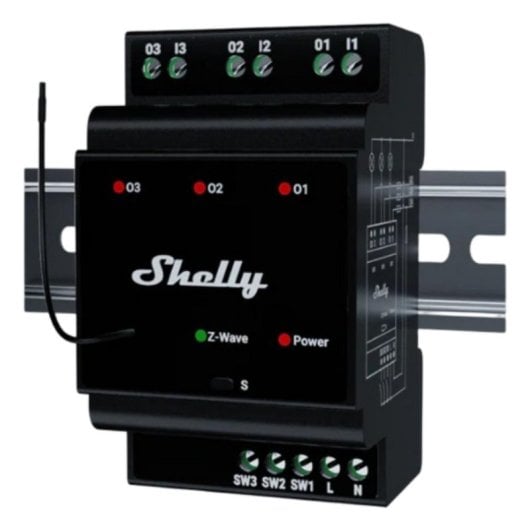 Relé inteligente Shelly Wave PRO 3 preto 3 canais com montagem em trilho DIN