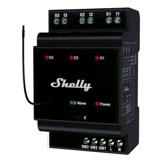Relé inteligente Shelly Wave PRO 3 preto 3 canais com montagem em trilho DIN