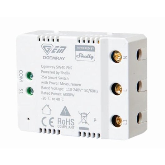 Relè Intelligente Shelly SHELLY_PBS_SW40 6000 W 25 A Bianco HTTPS TLS