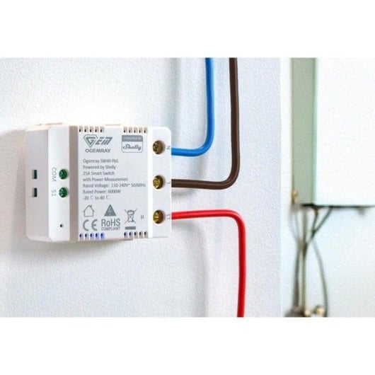 Relais Wi-Fi Shelly PBS SW40 Contrôle de l’éclairage, Suivi de l’énergie, Protection contre les surcharges