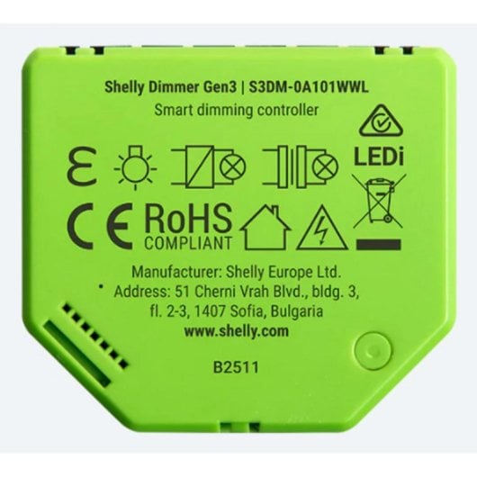 Dimmer Shelly Dimmer Gen3 Regulación Inalámbrica 150W LED 200W Halógenas Integrado