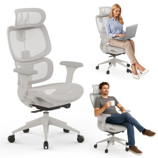 SENSE7 Nobu Silla de Escritorio Ergonómico Ajustable Transpirable  Blanco/Gris claro