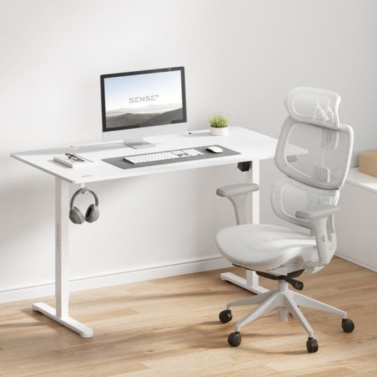 SENSE7 Nobu Silla de Escritorio Ergonómico Ajustable Transpirable  Blanco/Gris claro