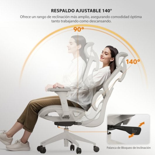 SENSE7 Nobu Silla de Escritorio Ergonómico Ajustable Transpirable  Blanco/Gris claro