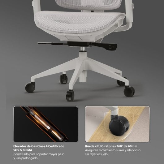 SENSE7 Nobu Silla de Escritorio Ergonómico Ajustable Transpirable  Blanco/Gris claro