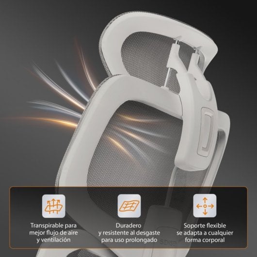 SENSE7 Nobu Silla de Escritorio Ergonómico Ajustable Transpirable  Blanco/Gris claro