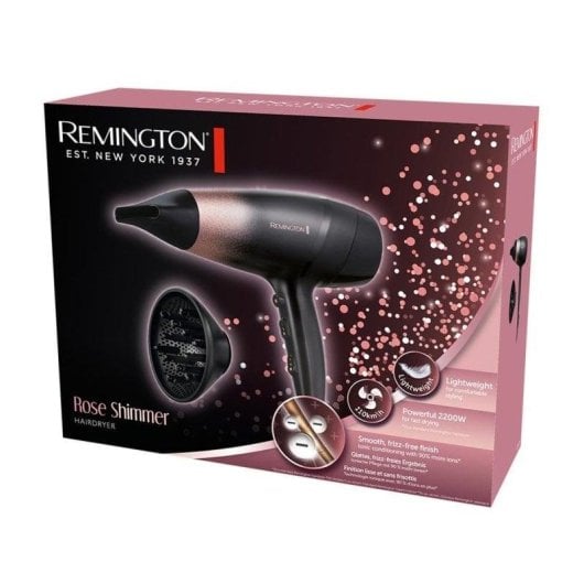 Ionen Föhn Remington Rose Shimmer 2200W 3 Temperaturstufen 2 Geschwindigkeiten Kaltstufe Schwarz Rosa
