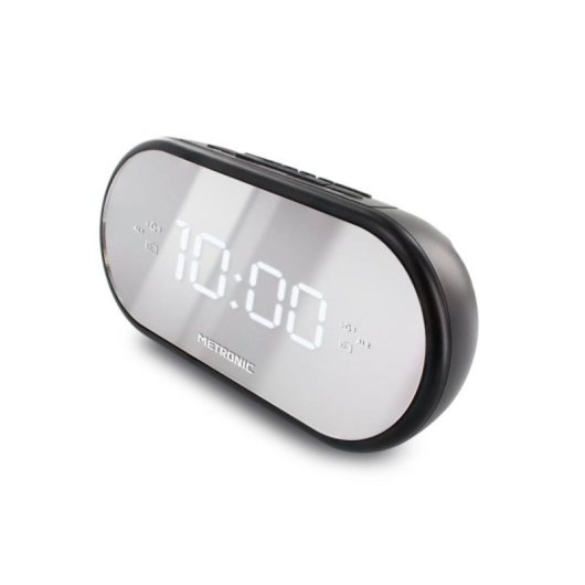 Radio réveil numérique Metronic 477037 Noir Miroir Double Alarme Fonction Sleep