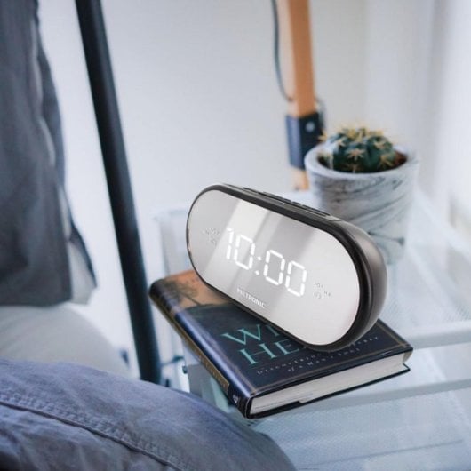Radio réveil numérique Metronic 477037 Noir Miroir Double Alarme Fonction Sleep