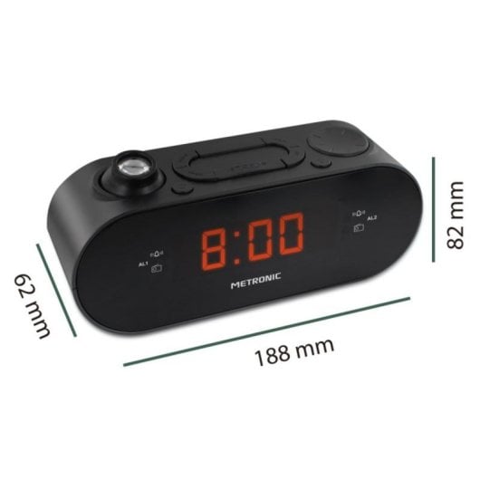 Réveil Radio FM Projeté avec Alarme Double et Luminosité Ajustable