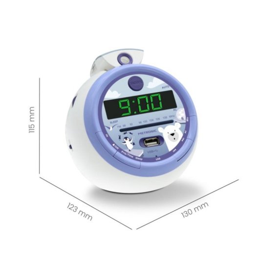 Radio Despertador Infantil con Proyector Animales USB Radio FM Display Digital Números Claros