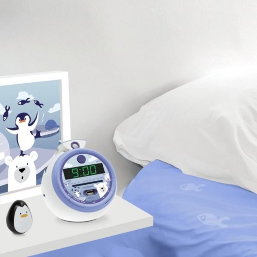 Radio Despertador Infantil con Proyector Animales USB Radio FM Display Digital Números Claros
